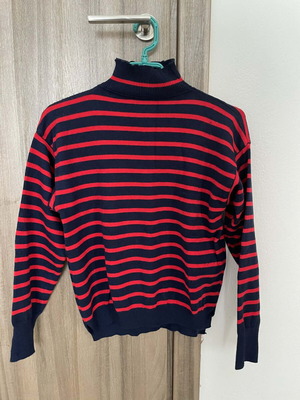 Italian knitted turtleneck with red and blue stripes like new
