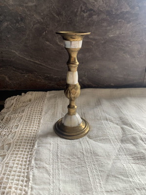 Vintage brass candlestick with mother-of-pearl, like new, 13.5 cm