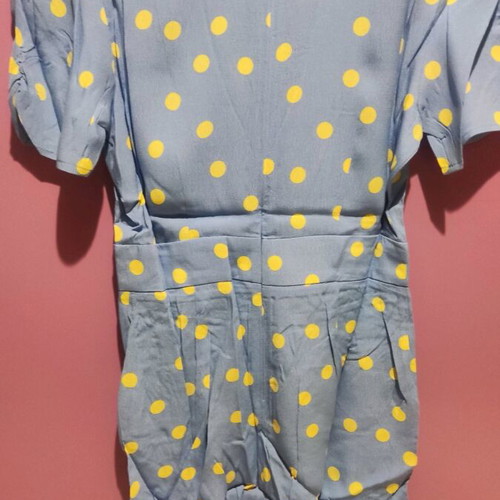 Mango Polka Dot playsuit with puff sleeves and pockets, new