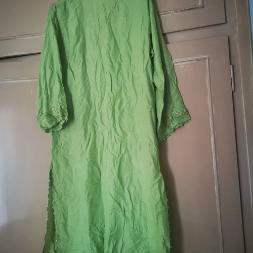 Boho kaftan tunic with embroidery and beads one size like new, green