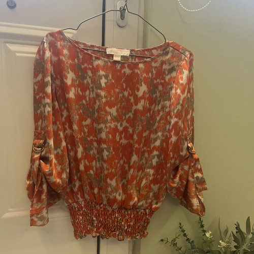 Michael Kors blouse size S like new, beige and orange graphic print