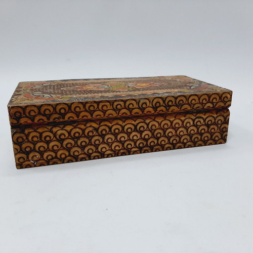 Vintage pyrography and hand-painted wooden box