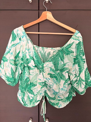 Cropped T-Shirt H&M XL σαν καινούργιο, πράσινο και άσπρο