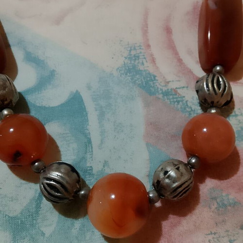 Handmade Boho Statement Necklace with Natural Carnelian Stones and Metal Elements