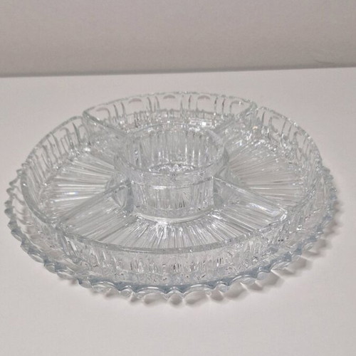 Vintage crystal serving platter new with removable sections 29 cm