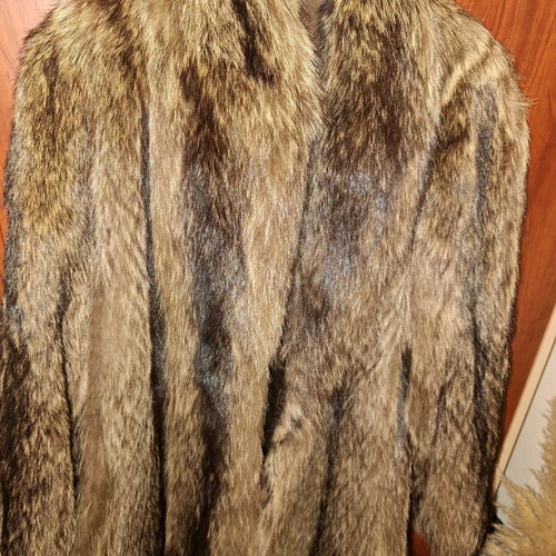 Raccoon fur coat like new, beige and brown