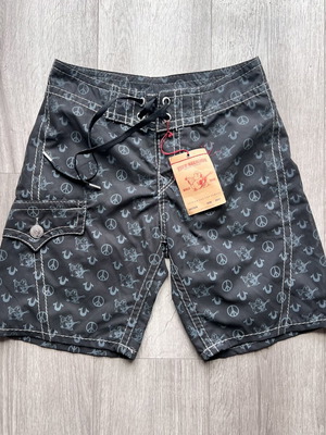 True Religion Buddha Monogram Board Shorts Swim Trunks Size 30 New