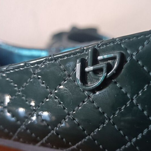 Blu Byblos No 38 ballerinas used, dark green quilted patent leather