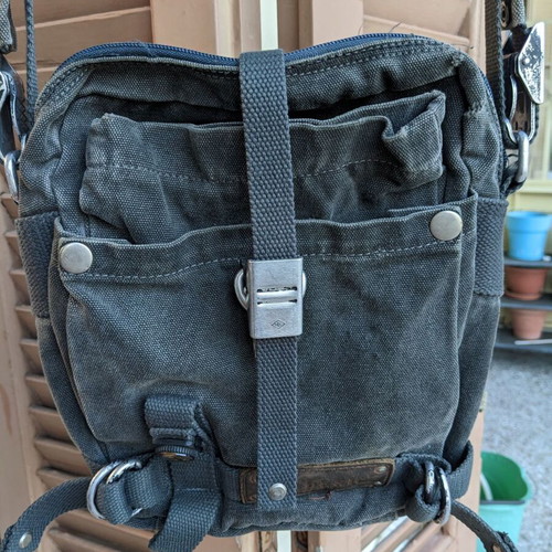 Frederic shoulder bags used, jean fabric, gray and green