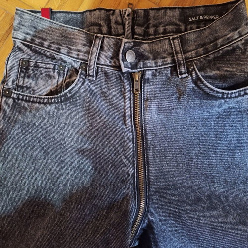 Jean salt and pepper lightly used, slim fit, dark gray with zipper