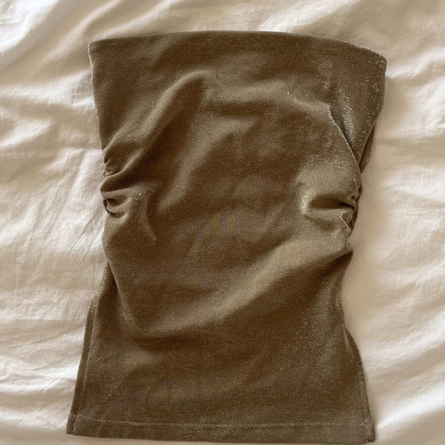 Bershka shimmery fitted champagne tube top, size XS