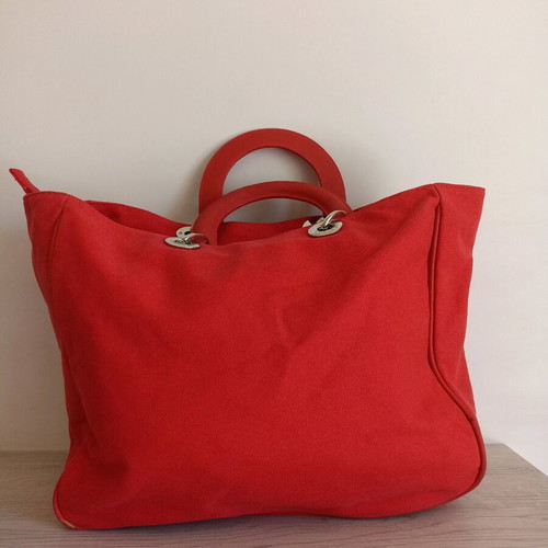 Pomikaki women's bag used, red, cotton and leather