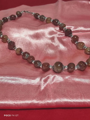 Necklace with agates and silver-plated elements used