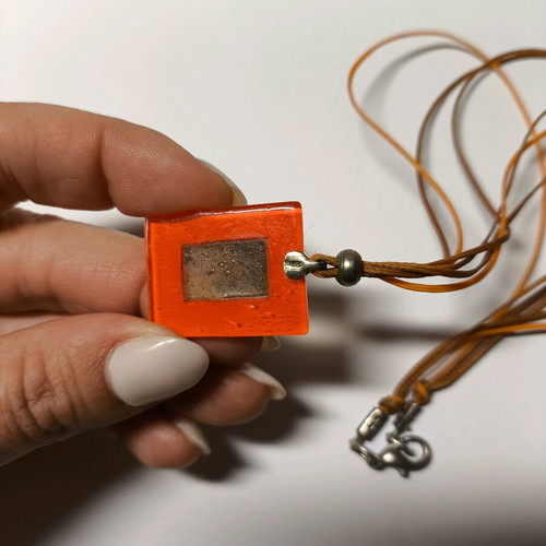 Necklace made of blown glass and 925 silver new, orange