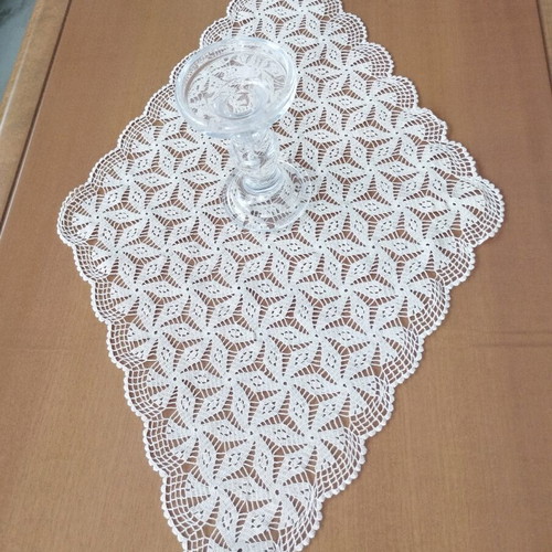 Handmade Rhombus Table Runner like new, 64x40 cm, Star Pattern, 60+ Years Antique