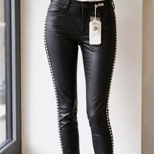 BSB Jeans Sadie Leather Pants New Black with Studs