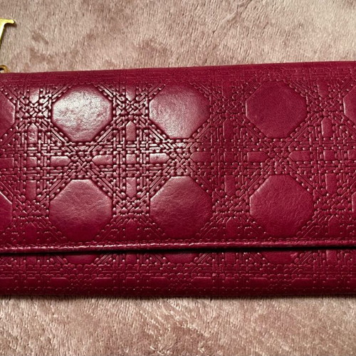 Christian Dior purple leather wallet with gold D I O R logo like new