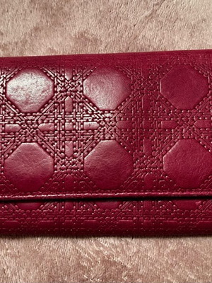 Christian Dior purple leather wallet with gold D I O R logo like new