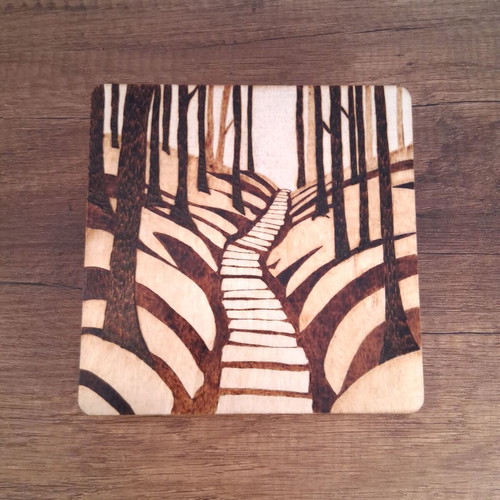 Decorative Handmade Forest Path Woodcut New 16x16 cm