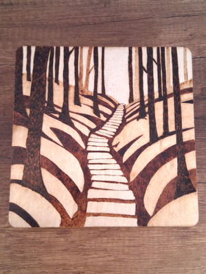 Decorative Handmade Forest Path Woodcut New 16x16 cm