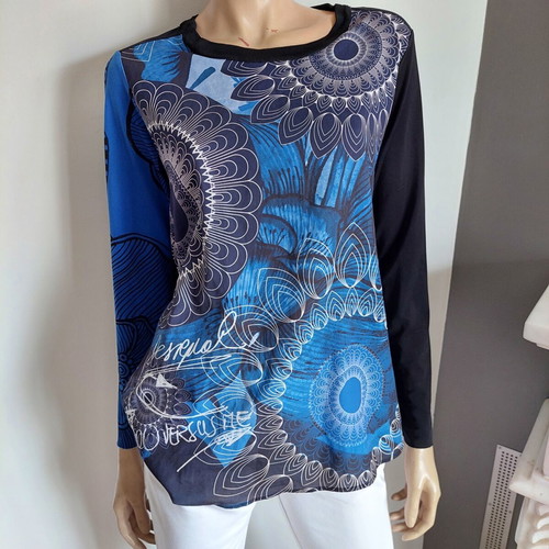 Desigual long-sleeve blouse medium blue black like new