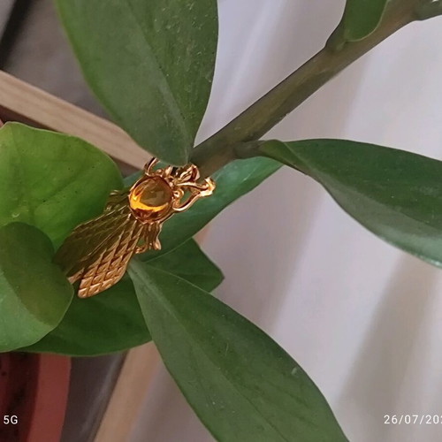 Yves Rocher gold plated brooch like new, cicada design with cabochon stone