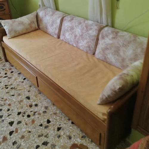 Sofa bed with solid wood frame, double bed with mattresses