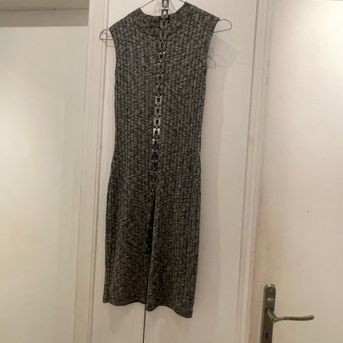 Anel dress gray melange sleeveless rib knit with metal belt new