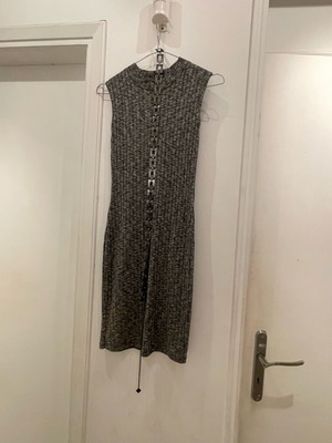 Anel dress gray melange sleeveless rib knit with metal belt new