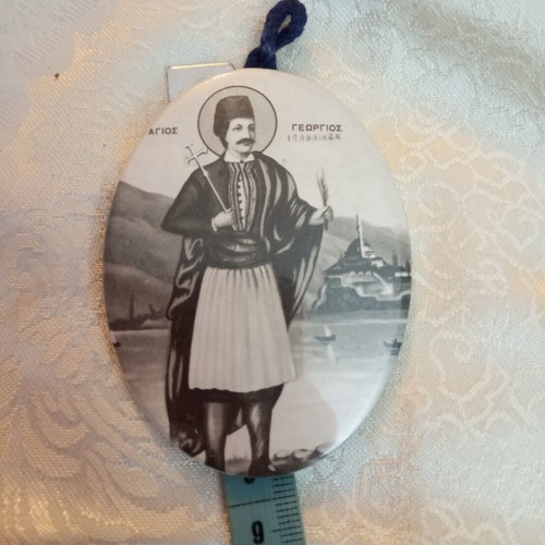 Metal icon Saint George used with traditional attire small