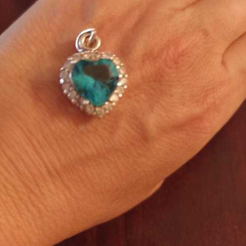 Heart-shaped pendant like new, silver with aquamarine and white zircon