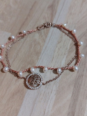 Handmade double Tree of Life bracelet silver 925 with pink gold plating like new