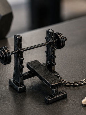 3D Bench Press Keychain with Barbell and Weights PETG-CF
