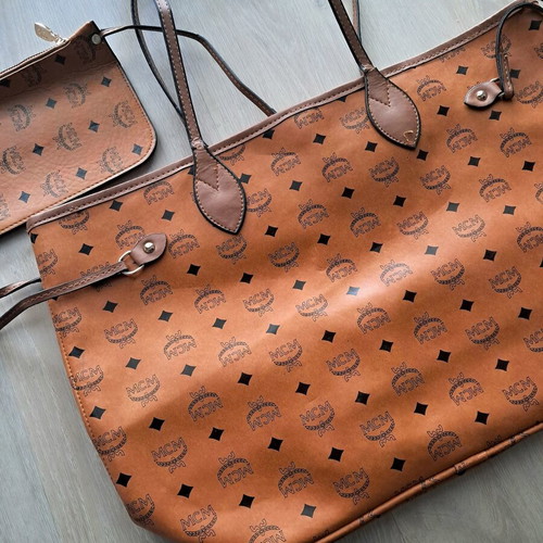 MCM Visetos Dog Bone Shopper Tote used, black and brown