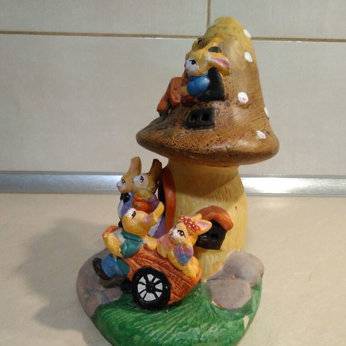 Ceramic Easter Tree House with Rabbits collectible, used