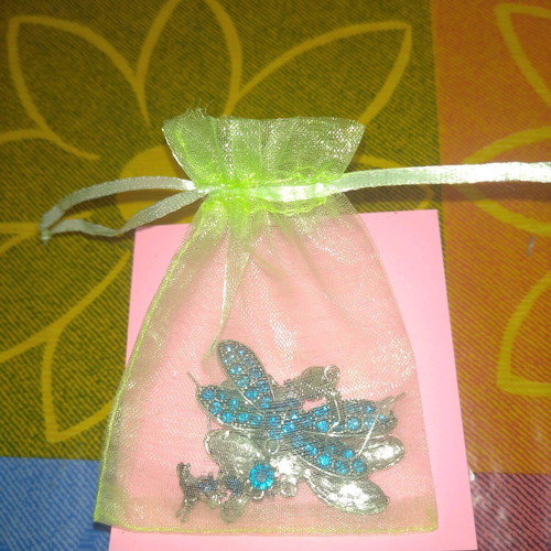 Dragonfly-shaped dangling earrings like new, blue and silver