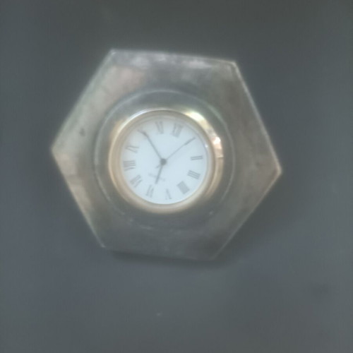 Quartz table clock, 100% solid brass, hexagonal design