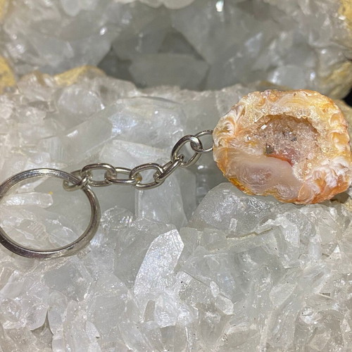 Key Chain Handmade with Natural Raw Agate new, orange