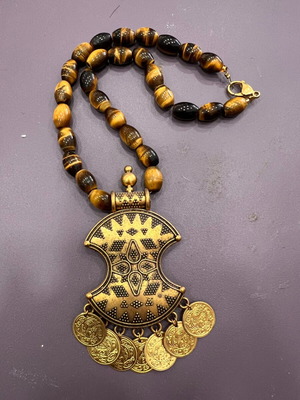 Vintage necklace with buckle, coins and tiger eye like new
