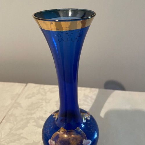 Vintage blue vase with designs new with gold finish