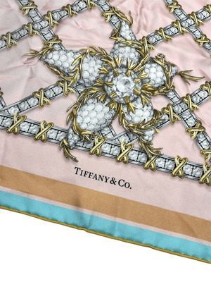 Копринен шал Tiffany & Co в розово и Tiffany синьо като нов