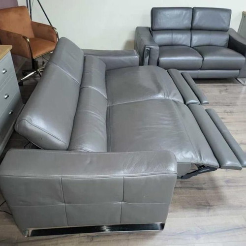 Gray Leather Sofa Set Three-Seater and Two-Seater Torres New