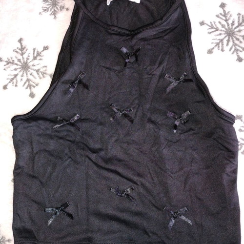Halter top with bows black, new Bershka