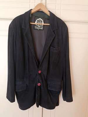 Men's leather suede jacket used, black, XXL