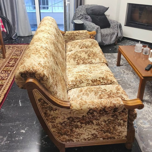 Living Room Set used, sofa and four armchairs, 90s solid wood design