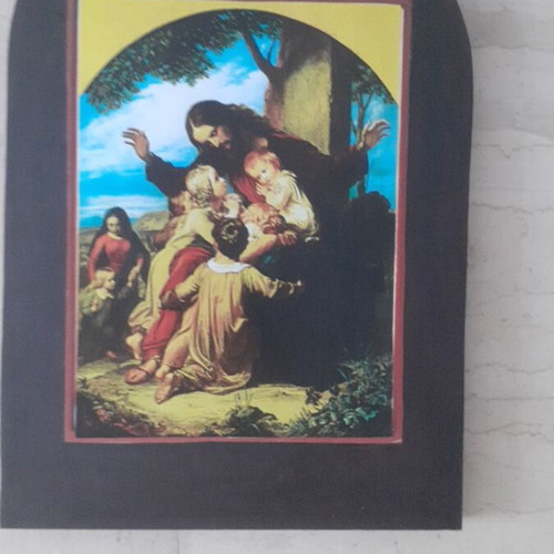 Wooden handmade religious icon new, decoupage technique 39x28 cm
