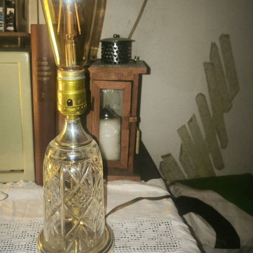 Table lamp with copper socket and crystal base vintage with Leviton switch