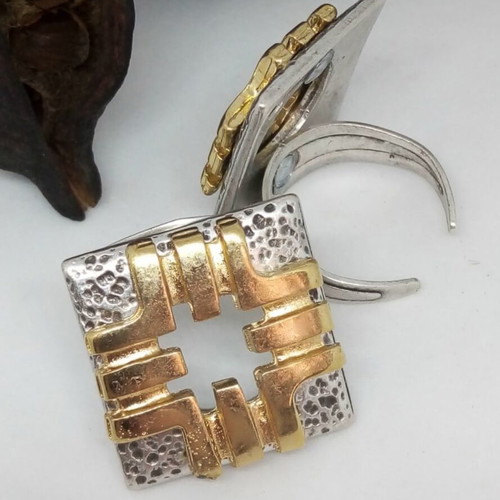 Handmade two-tone statement ring silver-gold