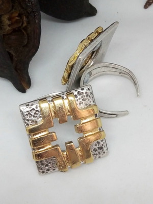 Handmade two-tone statement ring silver-gold
