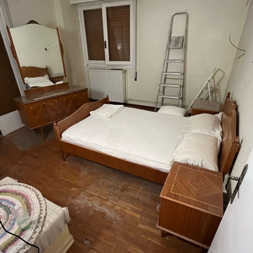 Vintage bedroom set used with bed, 2 nightstands and boudoir